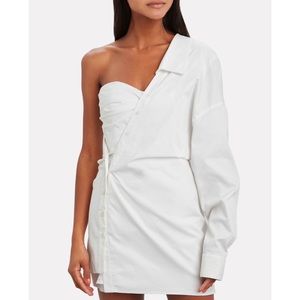 New RTA 8 Lana Asymmetric Constructed Corset Mini Shirt Dress One Sleeve White